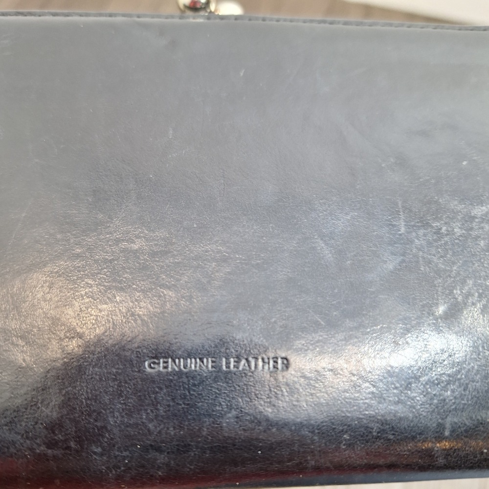 Vintage Genuine Black Leather Damask Floral Kiss Lock Silver Frame Clutch Wallet - Picture 4 of 11